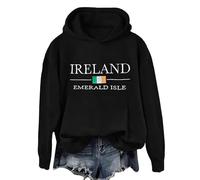 HUIFUAO Ireland St Patricks Day Hoodies for Women Irish Sweatshirts for Women Lucky Green Clover St Pattys Day Pullover Long Sleeve Tops (A02-Black, XL)
