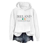 HUIFUAO Ireland St Patricks Day Outfits Women Irish Girl St Patty Day Hoodies Green Clover Saint Paddy Sweatshirt Long Sleeve Tops (A02-White, M)