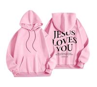 HUIFUAO Jesus Loves You Hoodies for Women Sweatshirts for Women Long Sleeve Sweatshirt Tops Pullover Jesus Sweatshirts for Women (Pink, L)