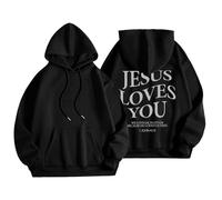 HUIFUAO Jesus Loves You Hoodies for Women Sweatshirts for Women Long Sleeve Sweatshirt Tops Pullover Jesus Sweatshirts for Women (Black, L)