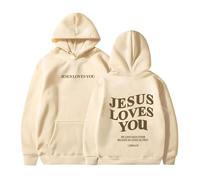 HUIFUAO Jesus Loves You Hoodies for Women UK Oversized Sweatshirts for Women Back Letter Print Pullover Hoodies for Teen Girls With Pocket (Beige, S)