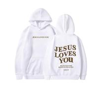 HUIFUAO Jesus Loves You Hoodies for Women UK Oversized Sweatshirts for Women Back Letter Print Pullover Hoodies for Teen Girls With Pocket (White, M)