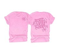 HUIFUAO Jesus Loves You Oversized T Shirts for Women Short Sleeve Christian Tops Funny Crew Neck Tee Shirt (Z02-Pink, M)