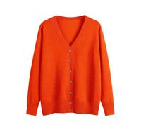 HUIFUAO Kimono Cardigans for Women Plus Size V Neck Knitted Jumper Button Down Sweater Cardigans Autumn Winter Long Sleeve Lightweight Outerwear (Orange, XXL)