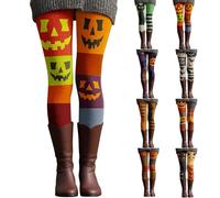 HUIFUAO Knit Halloween Leggings for Women UK Plus Size Ghost Pumpkin Yoga Pants Scary Halloween Costumes Funny Skeleton Black Cat Bottoms High Waist Tights Gym Sport Trousers (A01-Purple, XL)