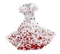 HUIFUAO Ladies Halloween Costumes Scary Bloody Fancy Dress Plus Size Halloween Dress V Neck Short Sleeve Party Evening Horror Festival Cosplay Outfits Clothes (Red #5, XXL)