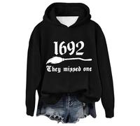 HUIFUAO Ladies Halloween Sweatshirt Funny Witch Hoodies Plus Size Halloween Costumes Outfits Autumn Long Sleeve Pullover Tops with Pockets (Black, XXL)