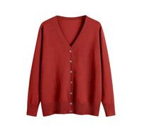 HUIFUAO Ladies Long Cardigans White V Neck Knitted Jumper Button Down Sweater Cardigans Autumn Winter Long Sleeve Lightweight Outerwear (Red, M)