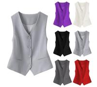 HUIFUAO Ladies Waistcoat Dressy Suit Vest Dressy V Neck Sleeveless Blazers Office Work Suit Jackets Elegant Button Up Lightweight Gilets (Z01-Dark Gray, XXL)