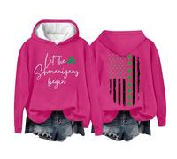 HUIFUAO Let The Shenanigans Begin St Patricks Day Hoodie Women St Paddys Day Sweatshirts Green Clover American Flag St Patty Day Tops (Hot Pink, XXXL)