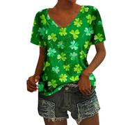 HUIFUAO Let The Shenanigans Begin St Patricks Day Shirt Plus Size Irish Green Clover Long Sleeve V Neck T Shirt St Patty Day Tops