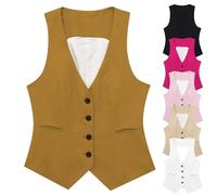 HUIFUAO Linen Waistcoat Women Plus Size Suit Vest Button Up Sleeveless Work Suit Jackets Lightweight Gilets (Z02-Yellow, M)