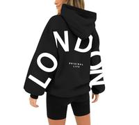 HUIFUAO London Fleece Pullover Women Oversized New York Paris California Sweatshirts Funny Back Letter Print Pullover With Pocket Trendy Long Sleeve Tops Streetwear (A01-Black, XXXL)