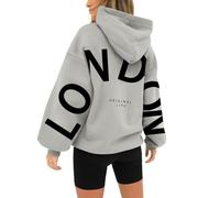 HUIFUAO London Hoodies for Women UK Oversized Sweatshirts Funny Backprint Pullover Trendy Long Sleeve Tops Novelty Streetwear with Pockets (Grey, XXXXL)