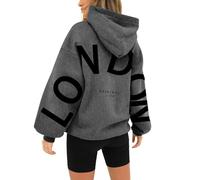 HUIFUAO London Hoodies for Women UK Oversized Sweatshirts Funny Backprint Pullover Trendy Long Sleeve Tops Novelty Streetwear with Pockets (Dark Gray, XXXXXL)