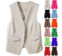 HUIFUAO Long Blazers for Women Oversized Suit Vest V Neck Sleeveless Work Business 4 Button Suit Jackets Elegant Gilets Outerwear (Z01-White, XL)