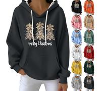 HUIFUAO Look at Me Being All Festive and Shit Christmas Hoodies for Women Funny Christmas Tree Print Xmas Sweatshirts Long Sleeve Tops Pullover Festival Outfits with Pockets (Z01-Dark Gray, M)