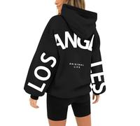 HUIFUAO Los Angeles Womens Hoodies Oversized Sweatshirts for Women Plus Size Women's Pullover Sweaters Black Backprint Long Sleeve Tops (Z02 Black, XXXL)