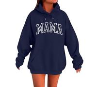 HUIFUAO Mama Sweatshirt for Women Plus Size Autumn Trendy Pullover Funny Letter Print Sweatshirt Crew Neck Loose Casual Long Sleeve Tops (Z01 Navy, XXL)