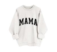 HUIFUAO Mama Sweatshirt for Women Plus Size Autumn Trendy Pullover Funny Letter Print Sweatshirt Crew Neck Loose Casual Long Sleeve Tops (White, L)