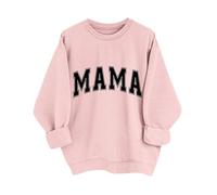 HUIFUAO Mama Sweatshirt for Women Plus Size Autumn Trendy Pullover Funny Letter Print Sweatshirt Crew Neck Loose Casual Long Sleeve Tops (Pink, L)