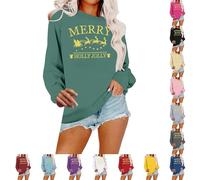 HUIFUAO Merry Holly Jolly Christmas Sweatshirt for Women Funny Santa Claus Reindeer Print Xmas Sweater Trendy Christmas Pullover Long Sleeve Tops Festival Clothes Costumes (Red, L)