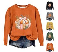 HUIFUAO Mom Halloween Costume Funny Pumpkin Tops Cute Halloween Sweatshirts Plus Size Long Sleeve Pullover Crew Neck Festival Clothes (A02-Grey, XXXL)