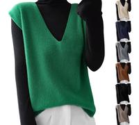 HUIFUAO Oversized Sweater Vest for Women Baggy V Neck Sleeveless Jumpers Knitted Waistcoats Basic Lightweight Pullover Soft Dressy Tank Tops (Navy, XL)