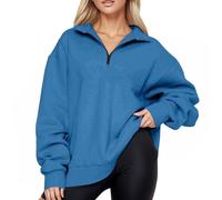 HUIFUAO Quarter Zip Sweatshirt Women Zip Front V Neck Pullover Autumn Long Sleeve Tops Lightweight Shirts Solid Color Basic Blouse With Pockets (Z11 Blue, XXL)