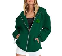 HUIFUAO Saint Patricks Day Costumes Women Irish St Patty Day Hoodies Clover St Paddy Sweatshirts Long Sleeve Tops with Zip (Z01-Green #2, XXL)
