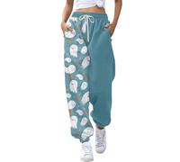 HUIFUAO Scary Halloween Costumes for Woman Plus Size Ghost Pumpkin Sweatpants Funny Halloween Costumes Bat Joggers Elastic Waist Trousers Baggy Tracksuit Bottoms with Pockets (Light Blue-S)
