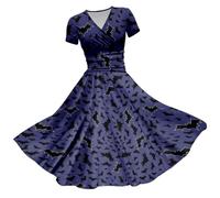 HUIFUAO Scary Halloween Costumes for Women Funny Fancy Dress Plus Size Halloween Dress V Neck Short Sleeve Party Evening Horror Festival Cosplay Clothes Outfits (A05-Navy, XXL)