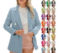HUIFUAO Sequin Blazer for Women Oversized V Neck Business Work Suit Jacket Dressy Casual Coats Long Sleeve Double Breasted Button Outerwear with Pocket (Green, M)