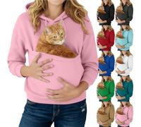 HUIFUAO Sherpa Hoodies with Kangaroo Pouch Funny Sweatshirts with Cat Pocket Dog Puppy Carrier Winter Warm Fuzzy Fleece Pullover Cute Pet Holder Long Sleeve Tops for Pet Lover (Z21-Dark Gray, XXXL)