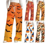 HUIFUAO Skeleton Pants Women Funny Ghost Pumpkin Halloween Costumes Bat Graphic Joggers Festival Sweatpants Elastic Waist Straight Leg Trousers Baggy Tracksuit Bottoms (Z22 White, XXL)