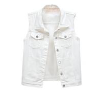 HUIFUAO Sleeveless Denim Jackets Women Plus Size Jean Vest Button Down Lapel Gilets Tank Tops With Pocket Vintage Distressed Waistcoat (White, XXXL)
