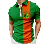HUIFUAO St Patricks Day Shirt Men Hat Green Clover Leprechauns Irish St Patricks Day Outfits Half Zip Short Sleeve (Green #2, XL)