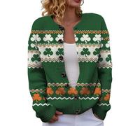 HUIFUAO St Patricks Day Sweater Women Funny Shamrock Cardigans Irish St Paddys Day Jumper Green Clover Knitwear Button Down Long Sleeve Sweater Coats Novelty Trendy Holiday Jackets (Green #4, S)