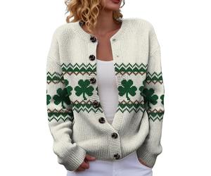 HUIFUAO St Patricks Day Sweater Women Funny Shamrock Cardigans Irish St Paddys Day Jumper Green Clover Knitwear Button Down Long Sleeve Sweater Coats Novelty Trendy Holiday Jackets Outerwear