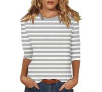HUIFUAO Striped 3/4 Sleeve Tops for Women UK Plus Size T Shirt Summer Basic Crew Neck Color Block Polka Dot Ladies Blouse Tunic (A01-Grey, XL)