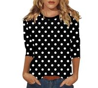 HUIFUAO Striped 3/4 Sleeve Tops for Women UK Plus Size T Shirt Summer Basic Crew Neck Color Block Polka Dot Ladies Blouse Tunic (A08-Black, L)