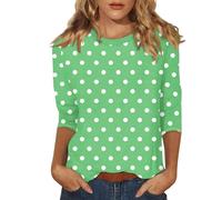 HUIFUAO Striped 3/4 Sleeve Tops for Women UK Plus Size T Shirt Summer Basic Crew Neck Color Block Polka Dot Ladies Blouse Tunic (A08-Green, XXL)