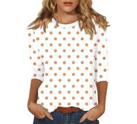 HUIFUAO Striped 3/4 Sleeve Tops for Women UK Plus Size T Shirt Summer Basic Crew Neck Color Block Polka Dot Ladies Blouse Tunic (A02-Orange, XXL)