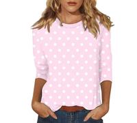 HUIFUAO Striped 3/4 Sleeve Tops for Women UK Plus Size T Shirt Summer Basic Crew Neck Color Block Polka Dot Ladies Blouse Tunic (A08-Pink, XL)