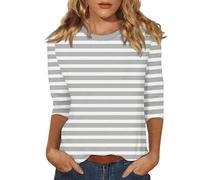 HUIFUAO Striped 3/4 Sleeve Tops for Women UK Plus Size T Shirt Summer Basic Crew Neck Color Block Polka Dot Ladies Blouse Tunic (A04-Grey, XXXL)