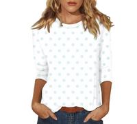 HUIFUAO Striped 3/4 Sleeve Tops for Women UK Plus Size T Shirt Summer Basic Crew Neck Color Block Polka Dot Ladies Blouse Tunic (A06-White, XXL)