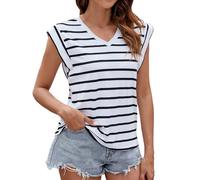 HUIFUAO Tank Top for Women V Neck Striped Sleeveless Tops for Women Summer Basic Loose Womens T Shirts Vest for Women (Z03 Blue, L)