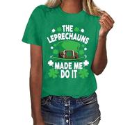 HUIFUAO The Leprechauns Made Me Do It Woman St Patricks Day Shirt Irish Short Sleeve Green Clover Tops Tees Cute St Patricks Day Shirt (Green, XXL)