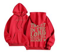 HUIFUAO Trust In The Lord With All Your Heart Hoodies for Women Oversized Womens Sweatshirts Plus Size Long Sleeve Pullover Tops with Pocket (Z06-Red, XXL)