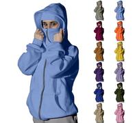 HUIFUAO Unisex Balaclava Hoodie for Women and Mens Zip Up Plus Size Ninja Hoodies with Face Mask Winter Fleece Warm Double Hooded Windproof Jackets Long Sleeve Coats Sports Outerwear (Purple, S)